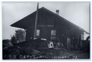 c1960 CBQ Depot Cincinnati Iowa Vintage Train Depot Station RPPC Photo Postcard