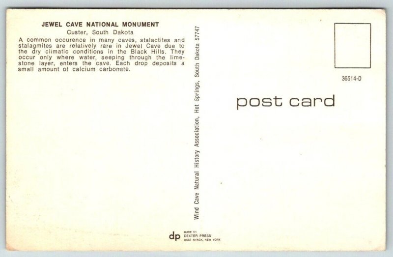 Jewel Cave  Custer  South Dakota    Postcard