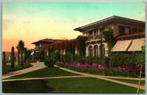 Hotel El Mirasol Bungalows Santa Barbara CA Hand Colored Albertype Postcard J9
