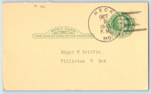 DPO Neck Missouri MO Postcard Edgar M Griffin Williston North Dakota ND 1942
