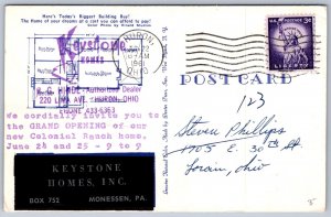 K29/ Huron Ohio Postcard Chrome Keystone Homes Hinde Advertising 74