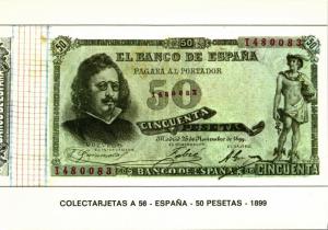 spain, Cincuenta 50 Pesetas 1899, BANKNOTES Modern Money Postcard