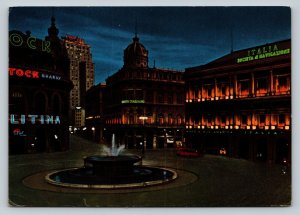 Genoa De Ferrari Square at Night in Italy 4x6 VINTAGE Postcard 0133