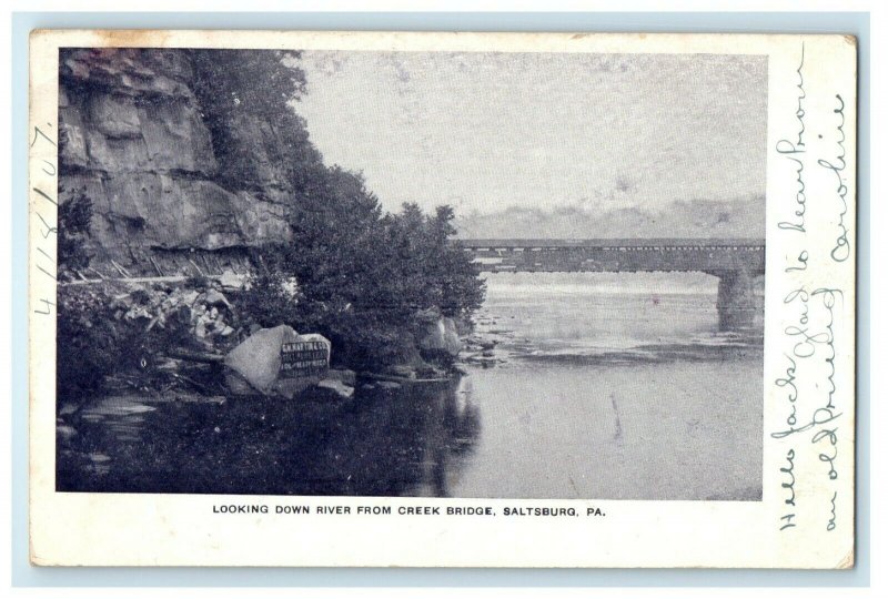 1907 Looking Down River From Creek Bridge Saltsburg Pennsylvania PA Postcard 