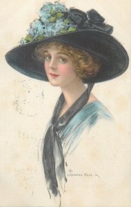 Charming beauty fancy hat by J. Knowles Hare Jr. 1917 artist postcard 