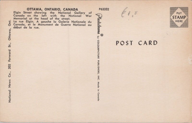 Canada Ontario Ottawa Elgin Street Vintage Postcard C351