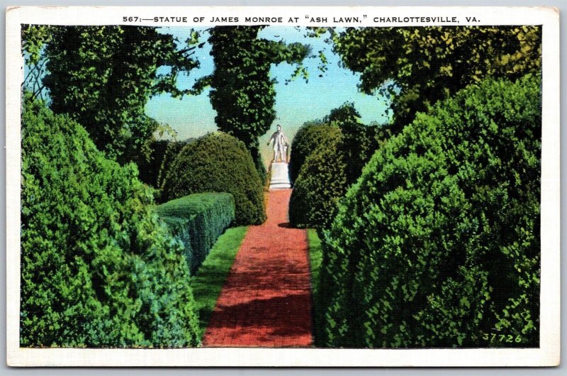 Vtg Charlottesville Virginia VA James Monroe Statue Ash Lawn 1930s View Postcard