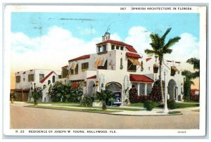 1930 Residence Of Joseph W. Young House Home View Hollywood Florida FL Postcard
