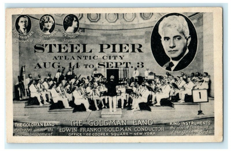 c1930's Steel Pier Atlantic City Goldman Band Advertising New Jersey Postcard 