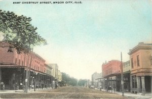 Hand Colored Postcard East Chestnut Street Mason City IL