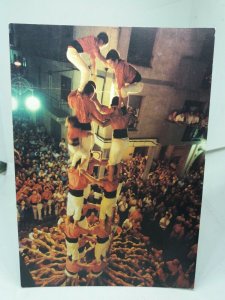 Human Tower Street Act Vintage Postcard Colla Vella Xiquets de Valls