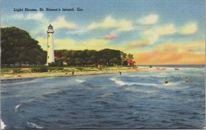 Lighthouse St Simons Island Georgia Sint Simons Linen Postcard C127