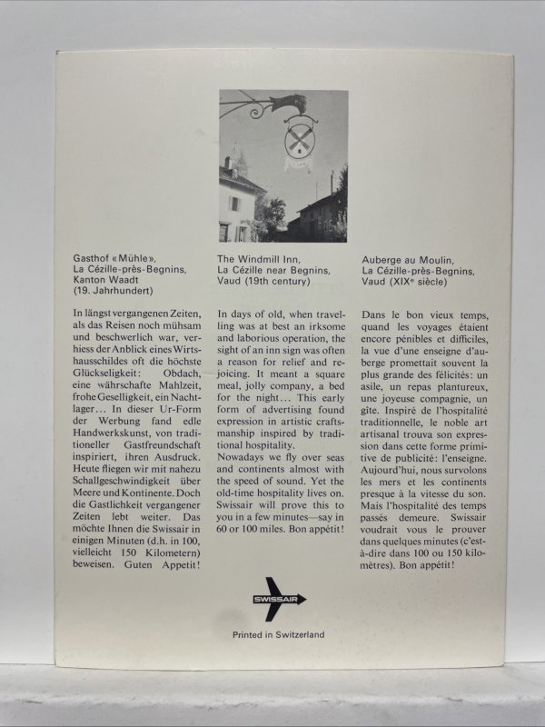 Swiss Air First Class Breakfast Service Flight Menu