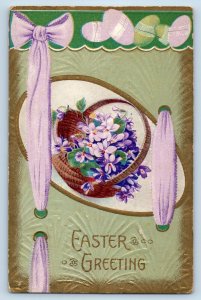 Rice Minnesota MN Postcard Easter Greeting Flowers In Basket Embossed 1911