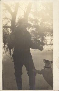 Man & Terrier Dog Jack Russell? c1910 Real Photo Postcard