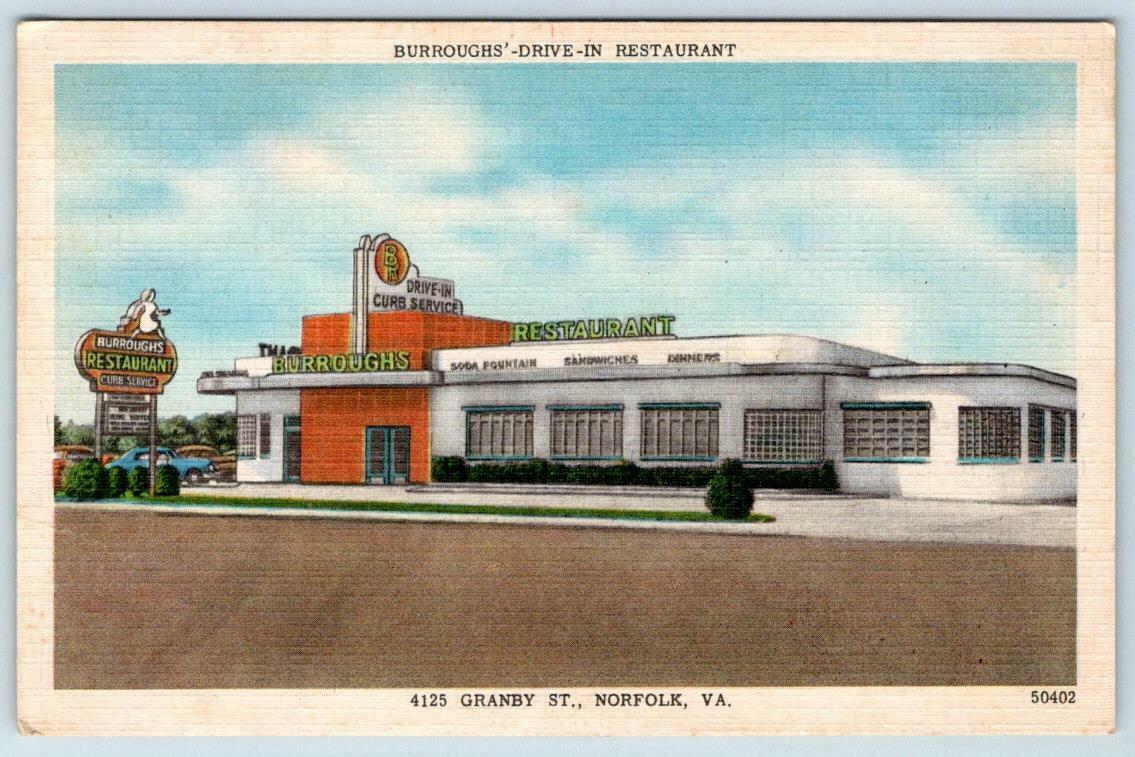 Norfolk VA Burroughs DriveIn Restaurant ART Deco Architecture Linen
