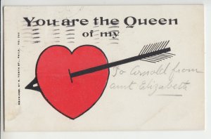 P2609 1906 postcard romance big heart arrow you are the queen of my heart