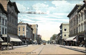 Ann Arbor Michigan MI Trolley Streetcar Street Scene c1910 Postcard