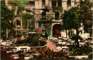 Glenwood Mission Inn Patio US Sweden Flags 1932 Hand Colored Albertype Postcard