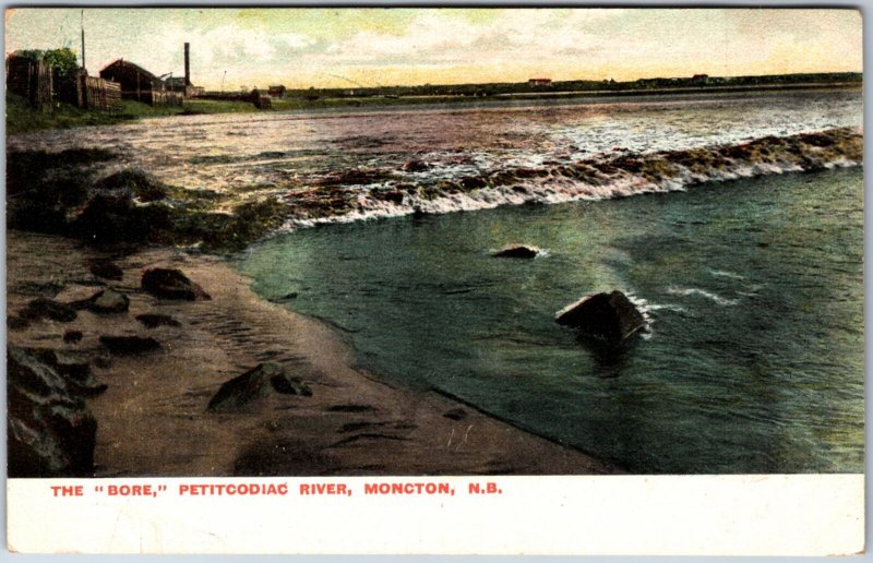 VINTAGE POSTCARD THE BORE ON THE PETITCODIAC RIVER AT MONCTON NEW BRUNSWICK