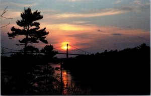 Vtg Sunset Over Canadian Span of 1000 Islands Bridge Canada Postcard