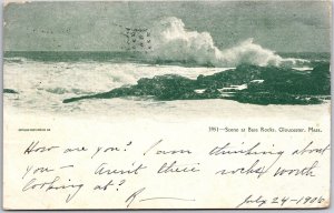 1906 Scene At Bass Rocks Gloucester Massachusetts MA Big Waves Posted Postcard