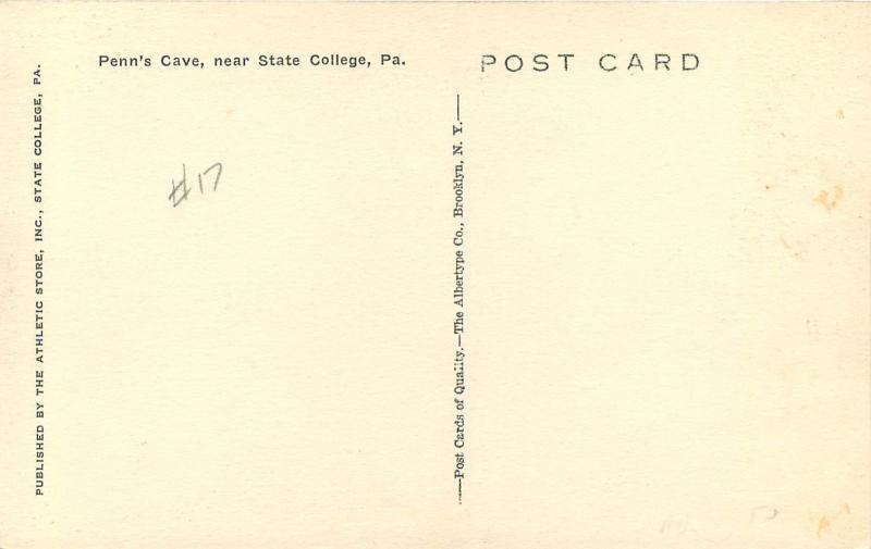 Vintage Postcard Penn's Cave Near State College PA Gregg Township, Centre County