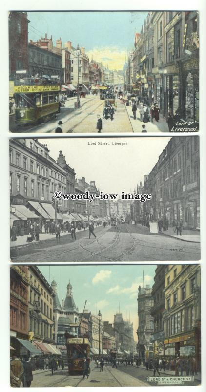 tp9673 - Lancs - Three Cards, All Early Views of Lord St. Liverpool - Postcard