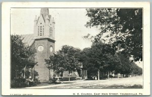 YOUNGSVILLE PA M.E.CHURCH EAST MAIN STREET 1908 ANTIQUE POSTCARD