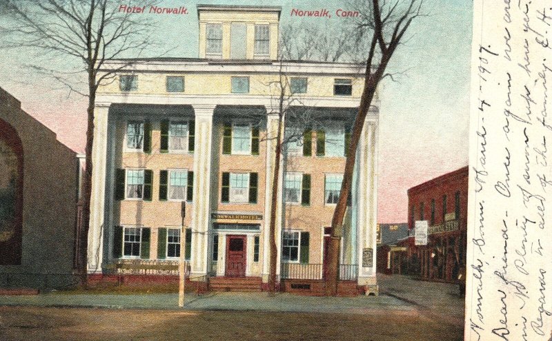 Vintage Postcard 1907 Hotel Norwalk Landmark Norwalk Connecticut S. Langsdorf