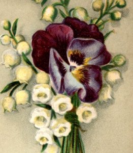 1882 Victorian Christmas Card Lily-Of-The-Valley & Pansy Flower F142