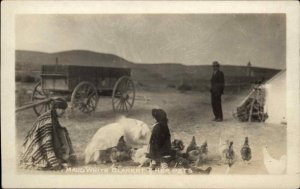 Native Americana Indian Woman Maud White Blanket & Pets Real Photo Postcard