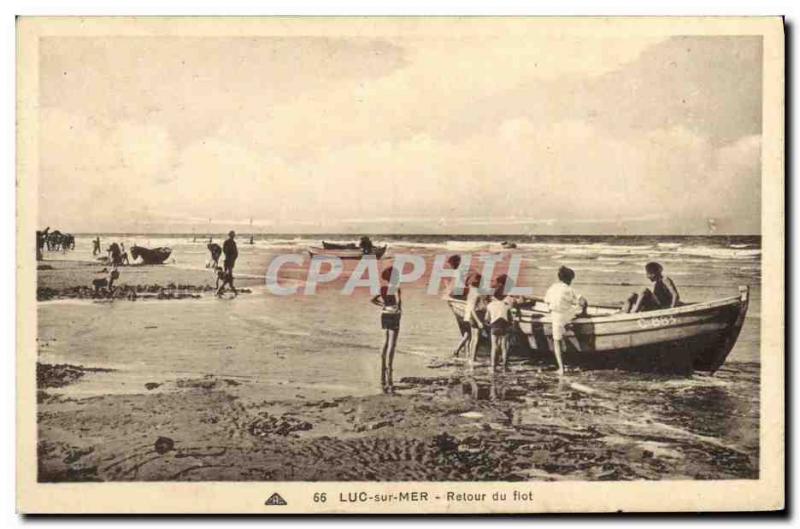 Old Postcard Luc Sur Mer Return of Children Flot