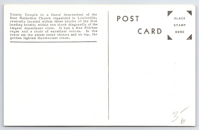 State View~Louisville Kentucky~Trinity Temple Methodist Church~Vintage Postcard