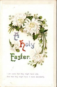 VINTAGE POSTCARD HOLY EASTER GREETINGS EMBOSSED PRINTED IN GERMANY [very fresh]