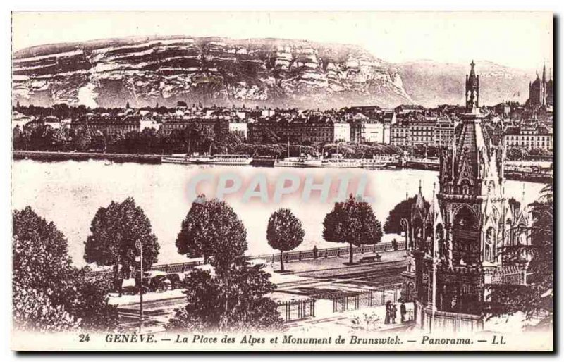 Switzerland Geneve Old Postcard Place Alpine and Monument Brunswick Panorama