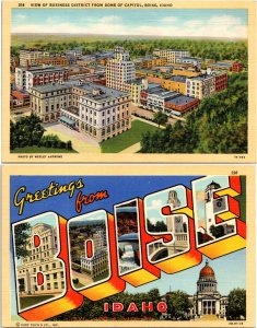 Lot of 2 Boise Idaho Postcards Large Letter Greetings, Business District