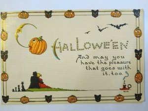 Vintage Halloween Postcard Bergman Fantasy Art Fancy Border Harvard Mass Antique