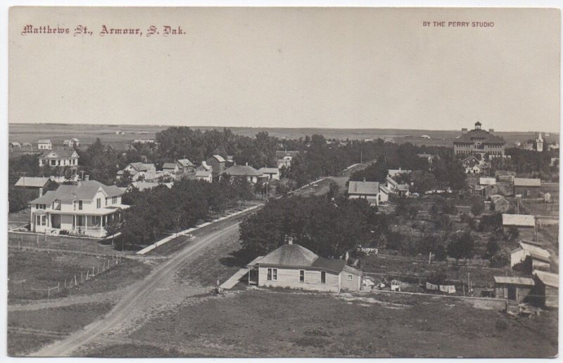 Real Photo Postcard Overview of Matthews Street in Armour, South Dakota~106783 