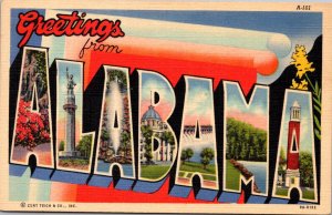 Alabama Greetings From Alabama Large Letter Linen Curteich