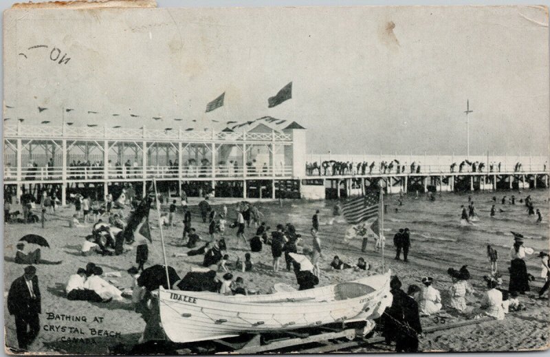 Bathing at Crystal Beach ON Ontario c1908 Quebec Centennial Stamp Postcard F83