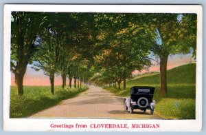 1920's-30's GREETINGS FROM CLOVERDALE MICHIGAN MI ANTIQUE VINTAGE POSTCARD