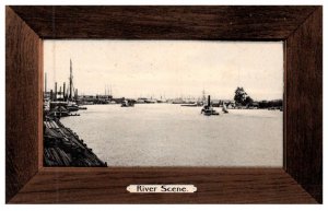 Georgia  Savannah ,  River Scene , wood grain border