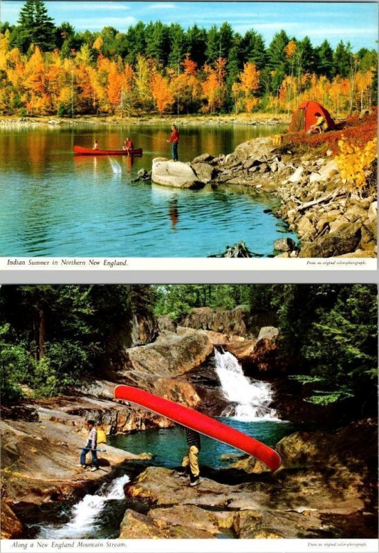 2~4X6 Postcards ME Maine TENT CAMPING~FISHING~CANOEING Livermore Falls & Madrid