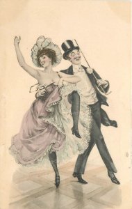 Postcard C-1905 Happy Dancing couple fashion boudoir hand colored 23-6194