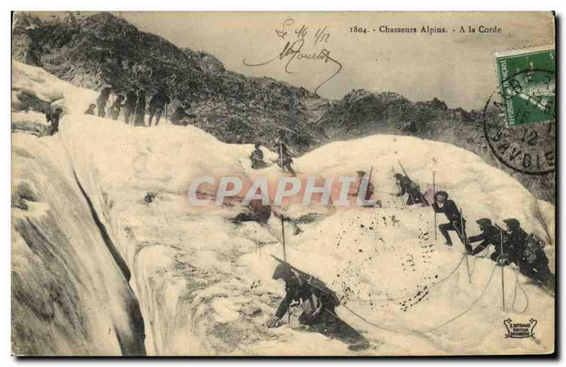 Old Postcard Militaria Alpine hunters On Climbing Rope