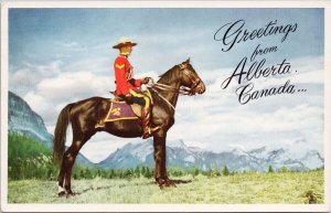 Greetings from Alberta Canada RCMP Mounted Police National Park Postcard H27