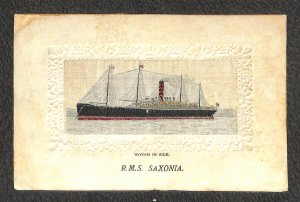 RMS SAXONIA SHIP PAQUEBOT NEW ZEALAND TO USA WOVEN IN SILK NOVELTY POSTCARD 1906
