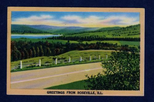 IL Greetings From ROSEVILLE ILLINOIS POSTCARD 1945