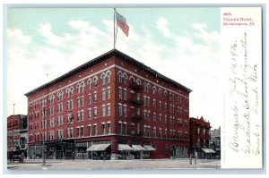 1906 Illinois Hotel Building US Flag Bloomington Illinois IL Posted Postcard